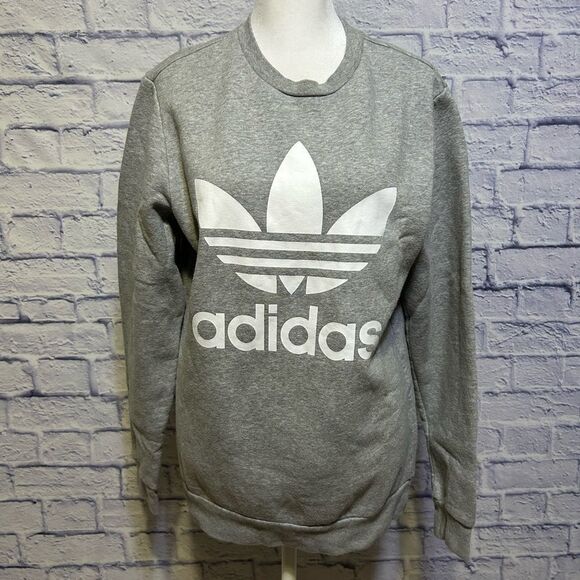 adidas Logo Graphic Sweatshirt XL 15/16 Fleece Grey/White Trefoil Logo - Picture 2 of 11